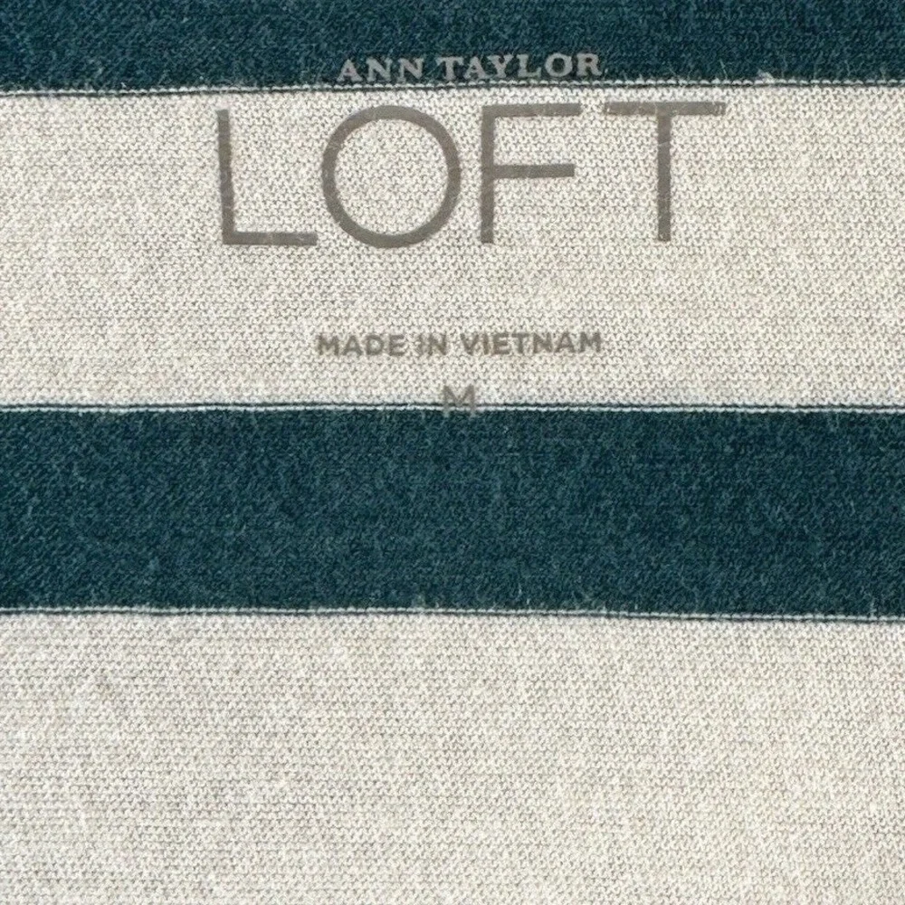 Ann Taylor LOFT Womens Green White Striped Scoop‎ Neck Long Sleeve Top Size M
